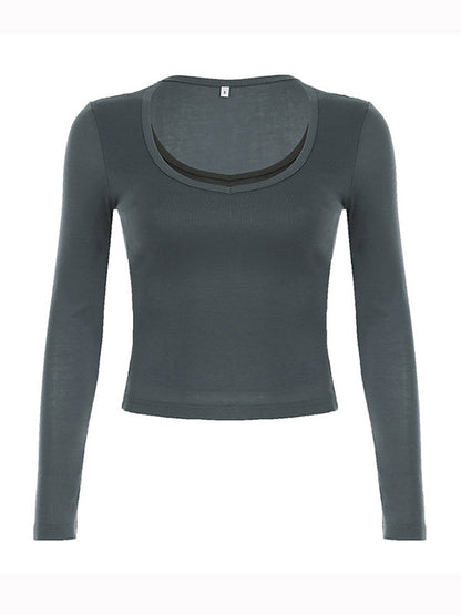 Classic Gray Simple Long Sleeves Tee