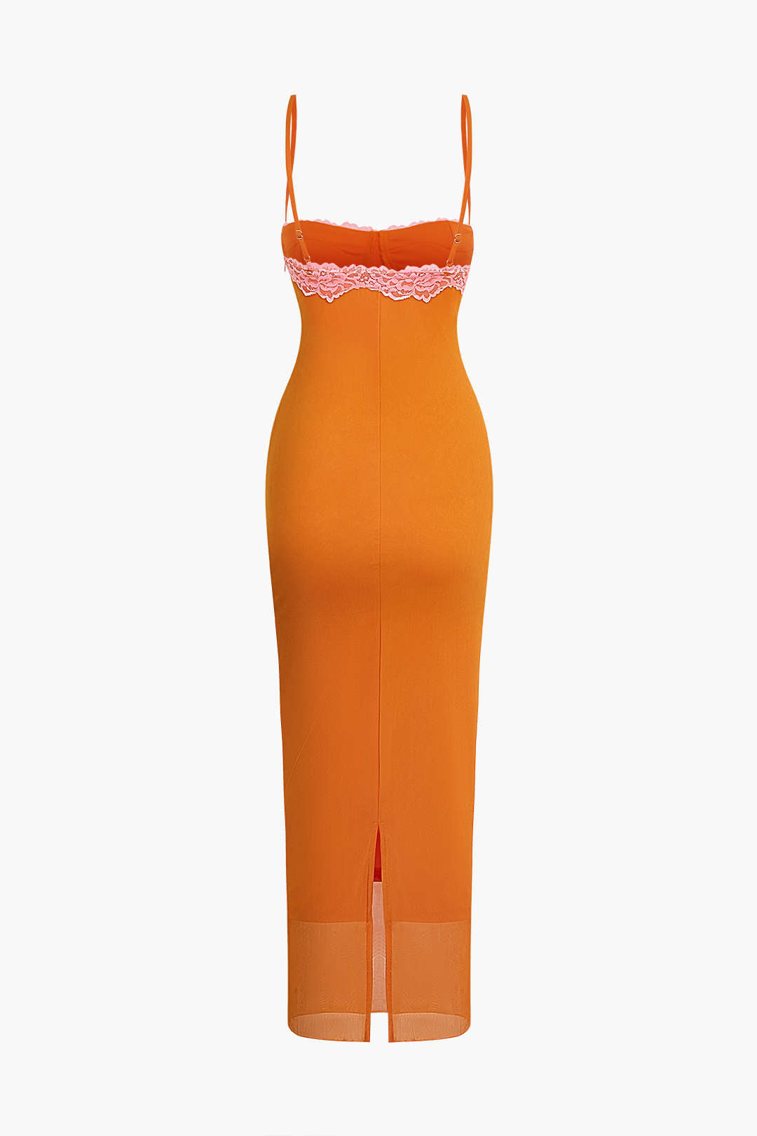 Vestido midi de tirantes con ribete de encaje naranja