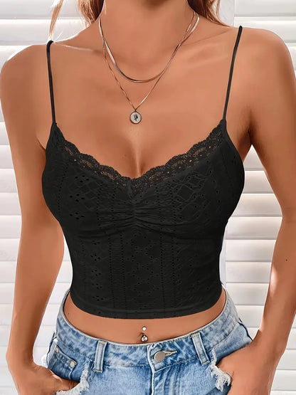 Vintage Eyelet Lace Stitching Cami Crop Top