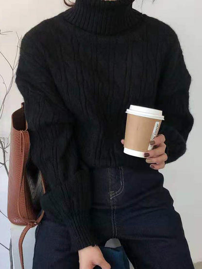 Classic Solid High Neck Cable Knit Sweater