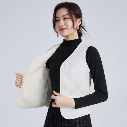 Quilted Puffer Vest with Button Closure for Women - Melissa