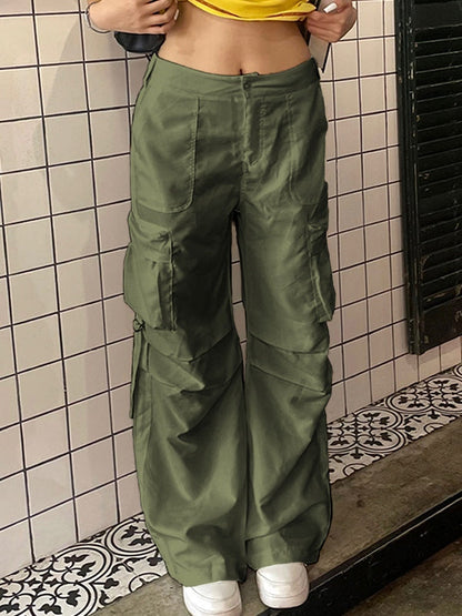 Pantalones cargo con cremallera lateral y tiro bajo de Green Hip Pop