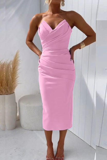 Midi Dress with Draped Bodice for Women - Miriam