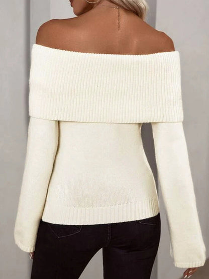 Apricot Vintage Off Shoulder Knit Sweater