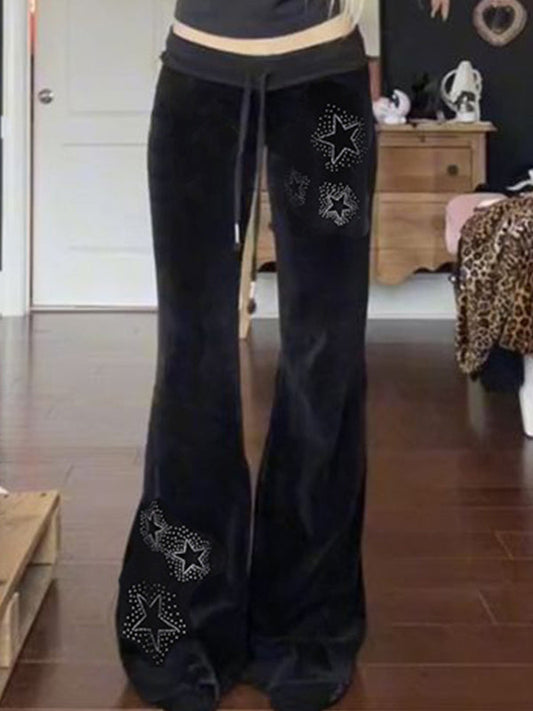 Black Y2k Star Print Flare Leg Pants