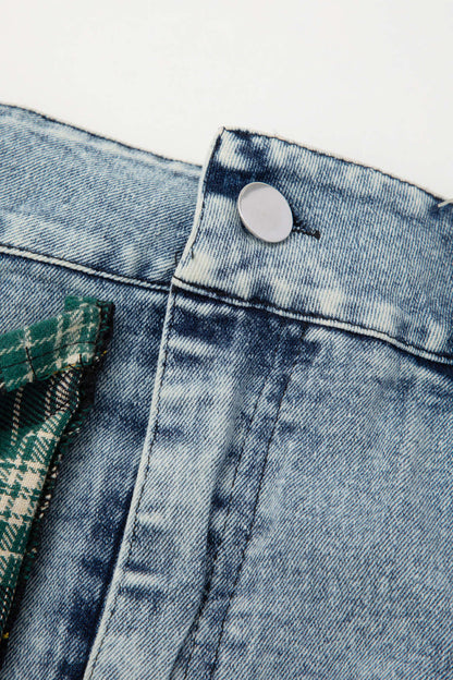 Vintage Asimétrico Check Patchwork Denim Mini falda