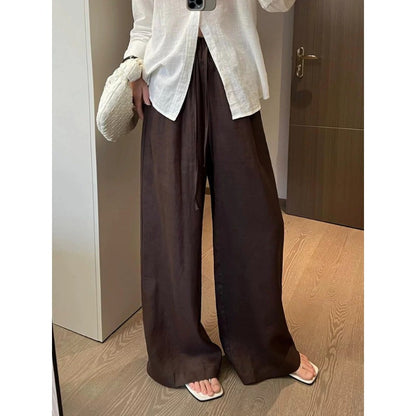 Wide Leg Linen Pants with Drawstring for Women - Monica