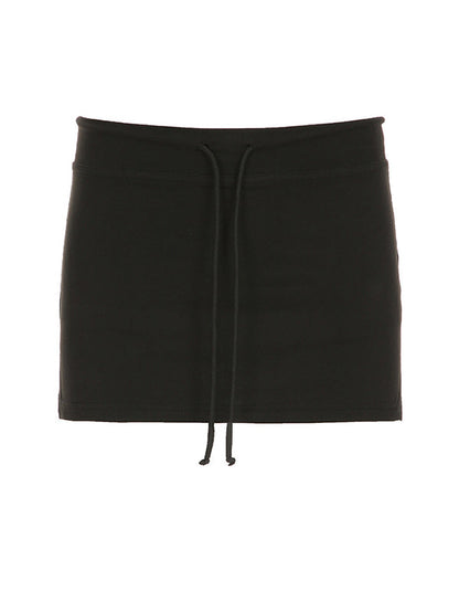 Solid Color Y2k Drawstring Slit  Mini Skirts