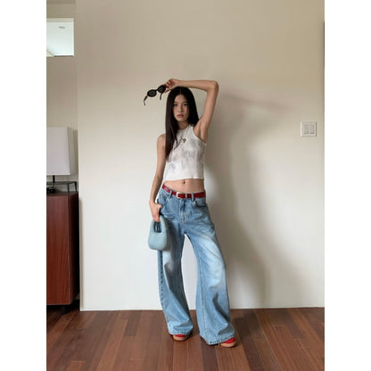 Light Blue Wide Leg High Waist Jeans for Women - Larissa