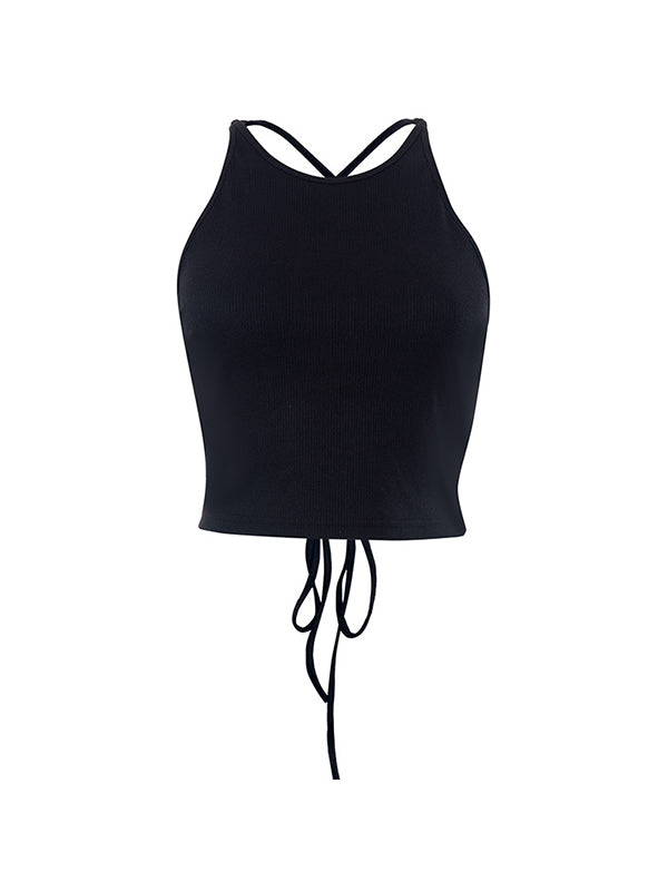 Black Sey Sexy Back Lace Up Tank Toque