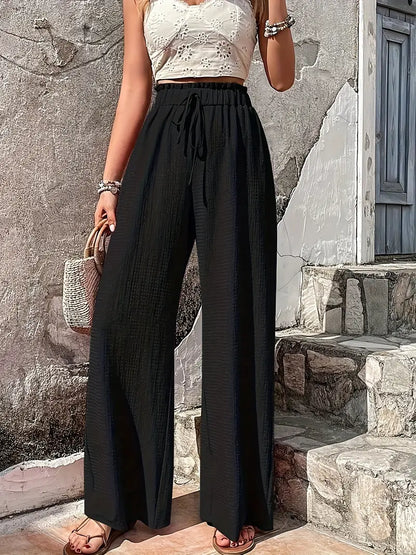 Solid Color Casual Drawstring High Waist Pants