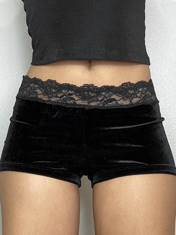 Black Vintage Lace Trim Shorts