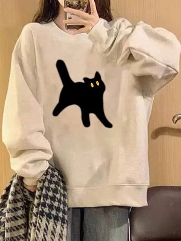 Sudadera retro oversize con estampado de gato