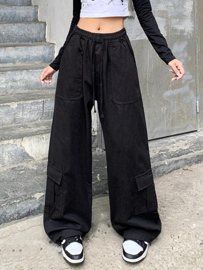 Vintage Drawstring Baggy Cargo Pants with Big Pockets