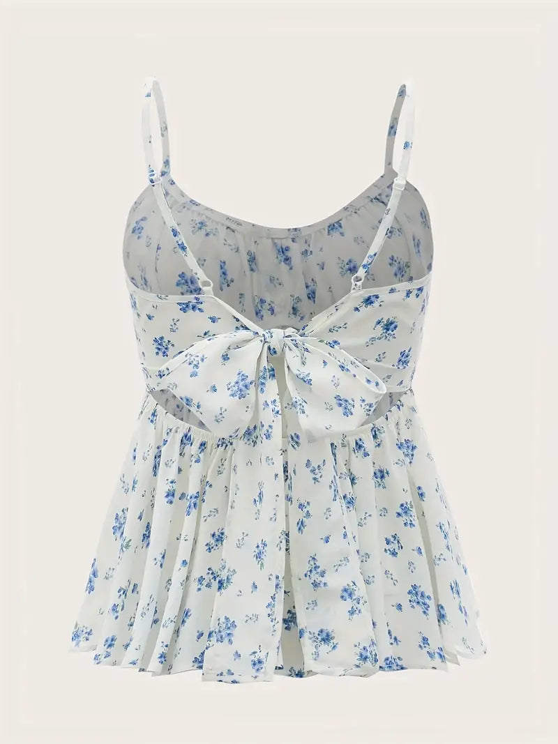 Vintage Floral Print Tie Back Cami Top