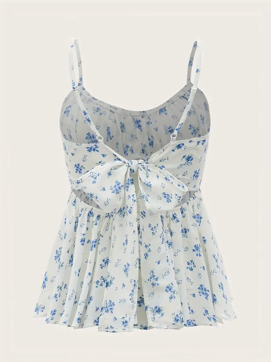 Vintage Floral Print Tie Back Cami Top