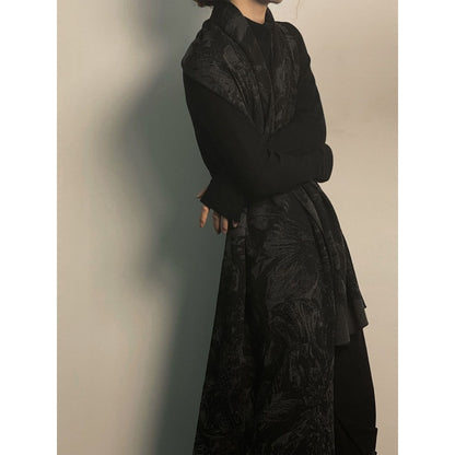 Black Floral Print Shawl Wrap Scarf for Women - Raimonda