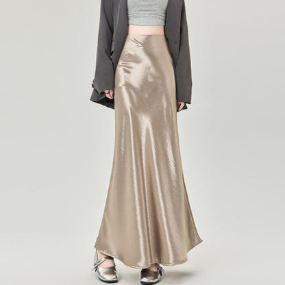 Satin Maxi Skirt with High Waist for Women - Bice