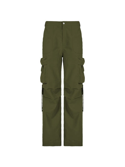 Pantalones cargo con cremallera lateral y tiro bajo de Green Hip Pop