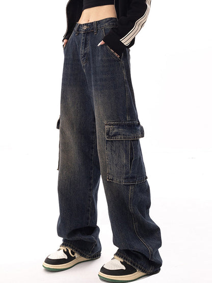 Punk High Waist Straight Leg Cargo Jeans