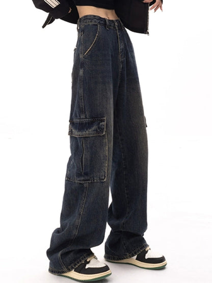 Punk High Waist Straight Leg Cargo Jeans