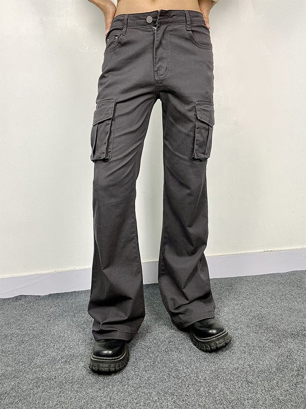 Pantalones cargo acampanados de alta elasticidad con bolsillos con solapa