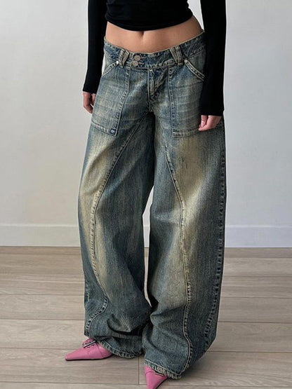 Punk Distressed Irregular Dividing Line Baggy Jeans