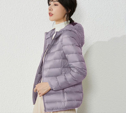 Hooded Puffer Down Jacket with Zipper Closure for Women - Liliana
