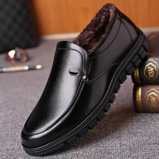 Black Leather Winter Warm Slip On Shoes for Men - Capitolina