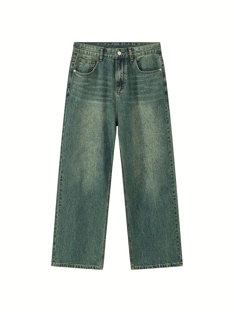 Men's Vintage Distressed Baggy Jeans with Faded Effect