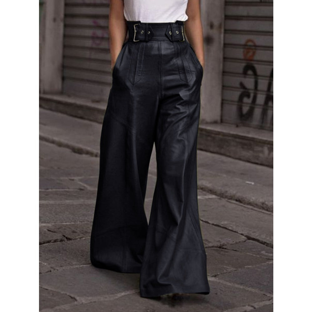 Wide Leg High Waist Leather Pants for Women - Natalia