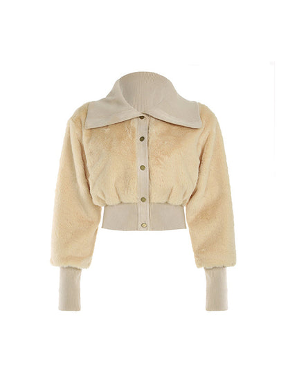 90s Solid Color Lapel Plush Waist Jacket