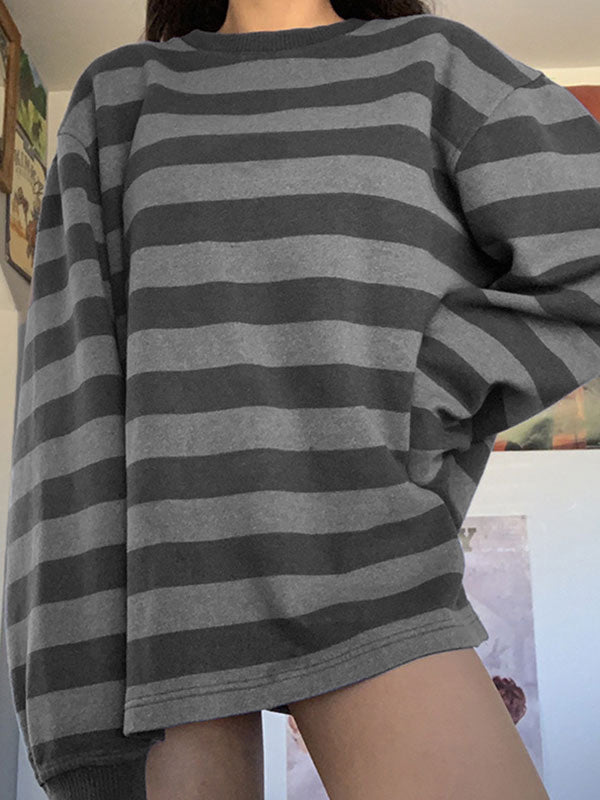 Striped Retro Oversize Crew Neck Sweatshirt