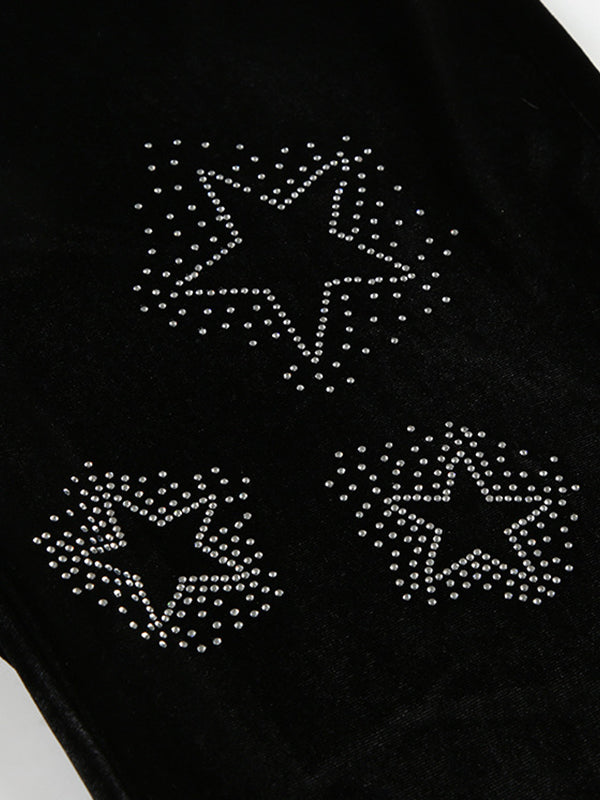 Pantalones acampanados con estampado de estrellas Y2k en color negro