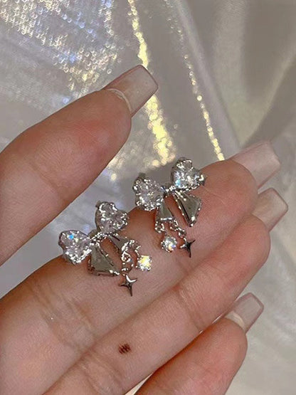 Glittering Bow Rhinestone Styling Stud Earring