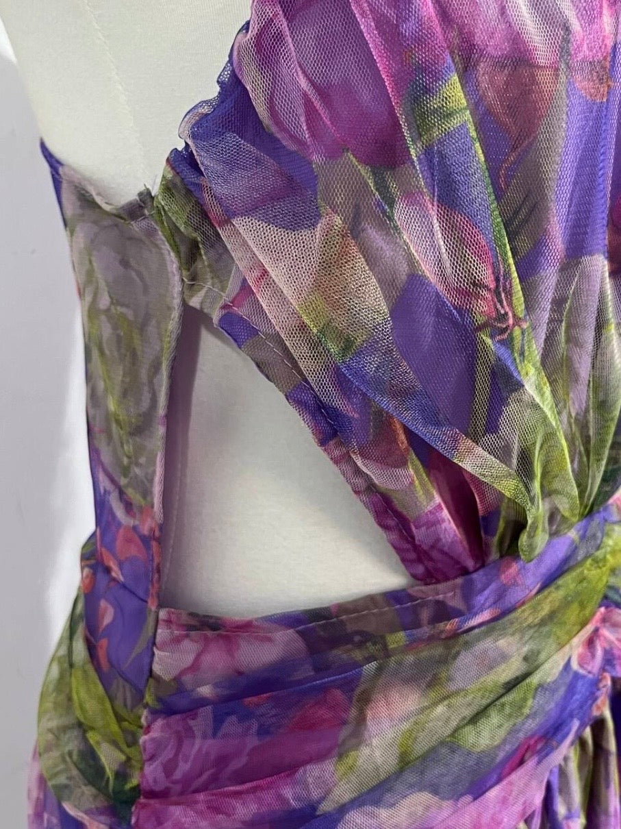 Multicolor One Shoulder Maxi Dress with Side Slit for Women - Luisa