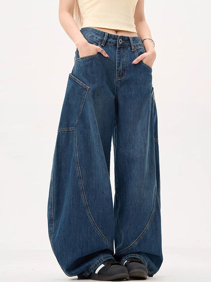 Vintage Blue Large Pocket Wide Scimitar Boyfriend Jeans