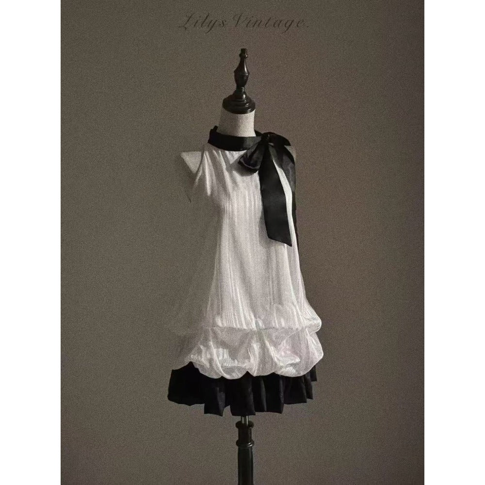 Black and White Sleeveless Mini Dress for Women - Iris