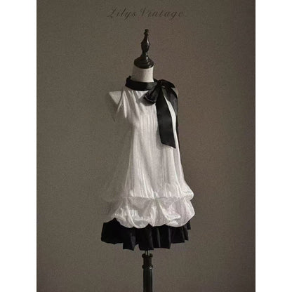 Black and White Sleeveless Mini Dress for Women - Iris