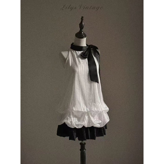 Black and White Sleeveless Mini Dress for Women - Iris
