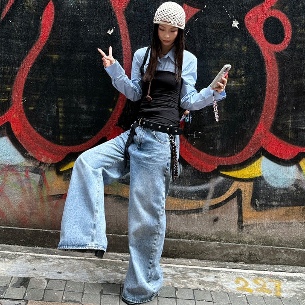 Light Blue Wide Leg High Waist Jeans for Women - Larissa