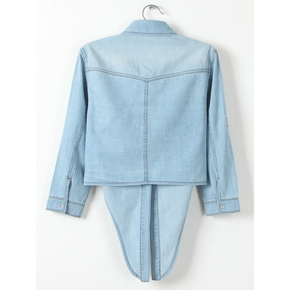 Blue Denim Button Up Tie Front Shirt for Women - Vera