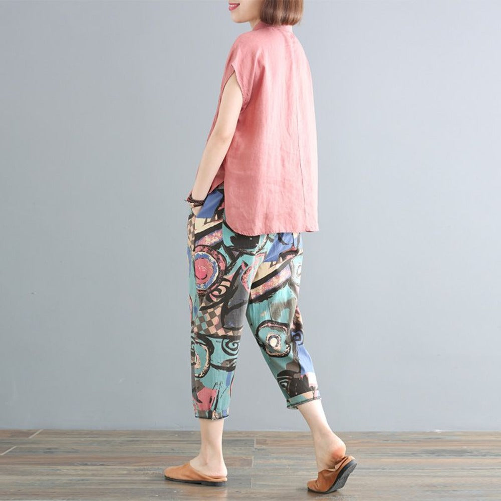 Multicolor Abstract Print Loose Pants for Women - Orsola