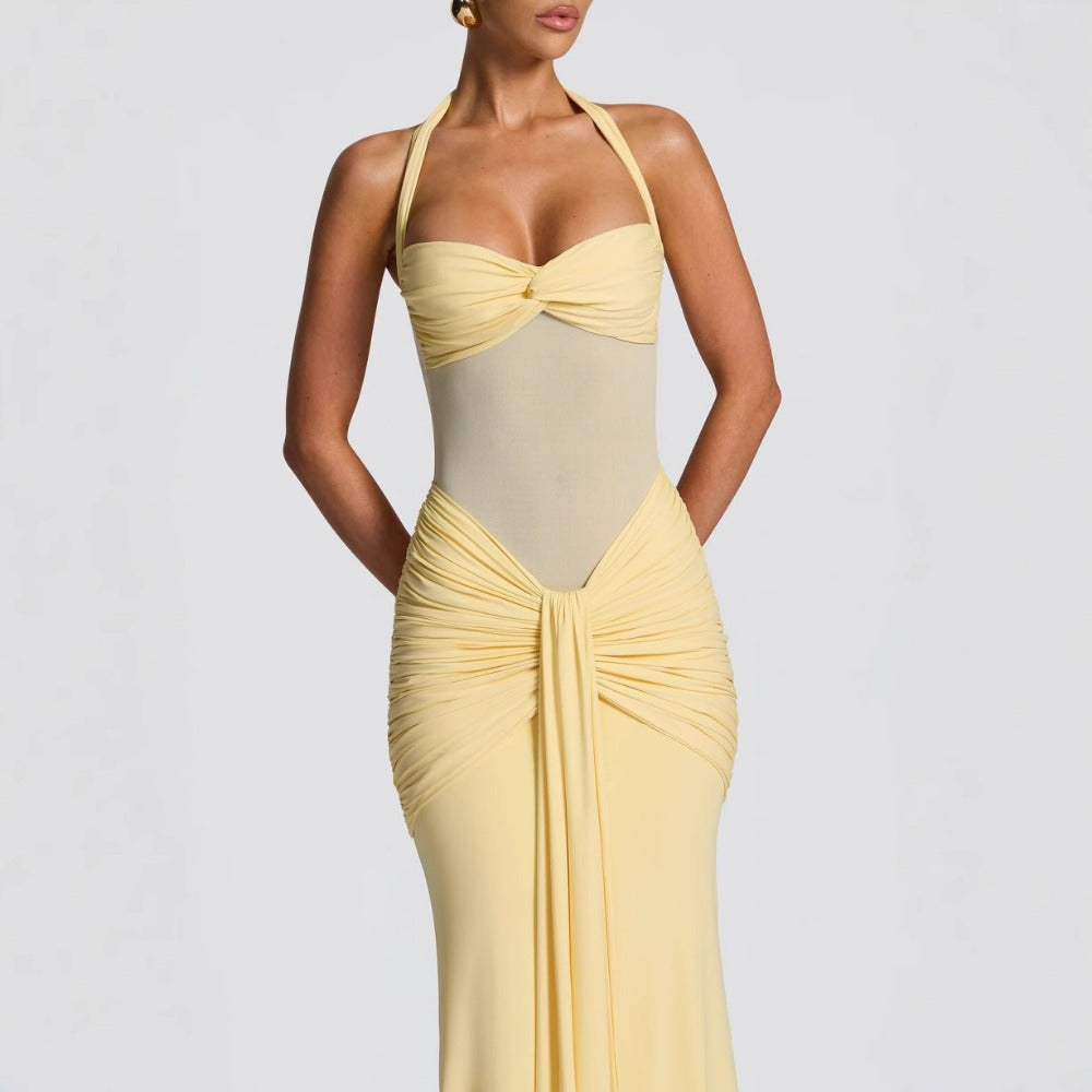 Halter Maxi Dress with Ruched Detail for Women - Lelia