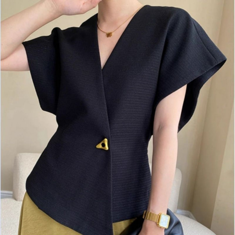 V Neck Wrap Short Sleeve Blouse for Women - Ottavia
