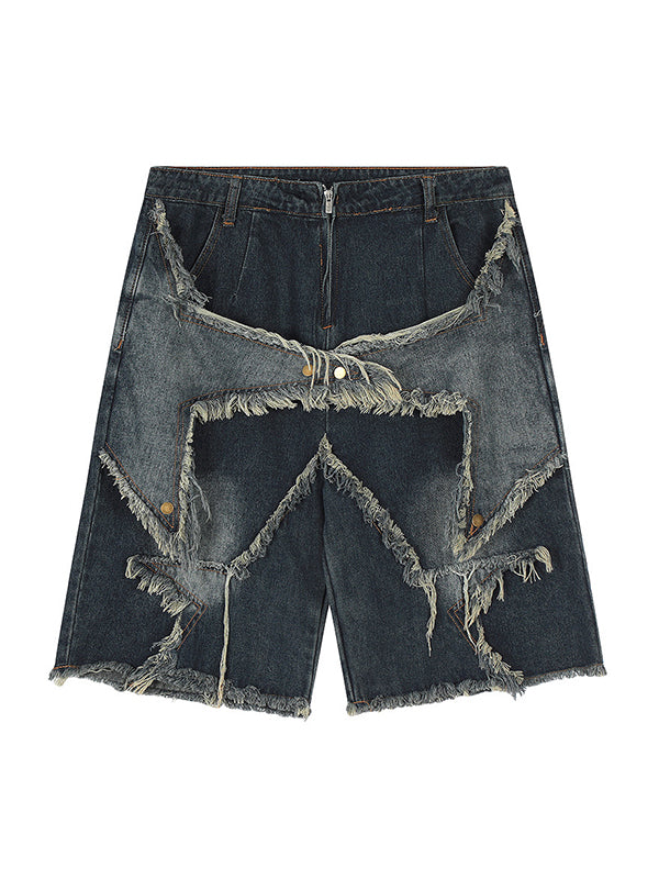 Vintage Star Pattern Patchwork Baggy Denim Shorts