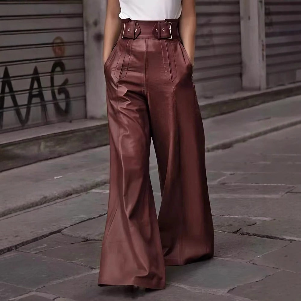 Wide Leg High Waist Leather Pants for Women - Natalia