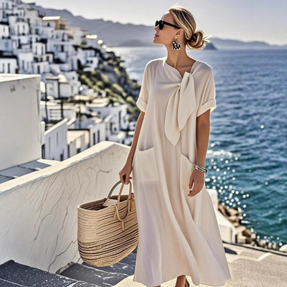 Maxi Dress with Bow and Pockets for Women - Maddalena