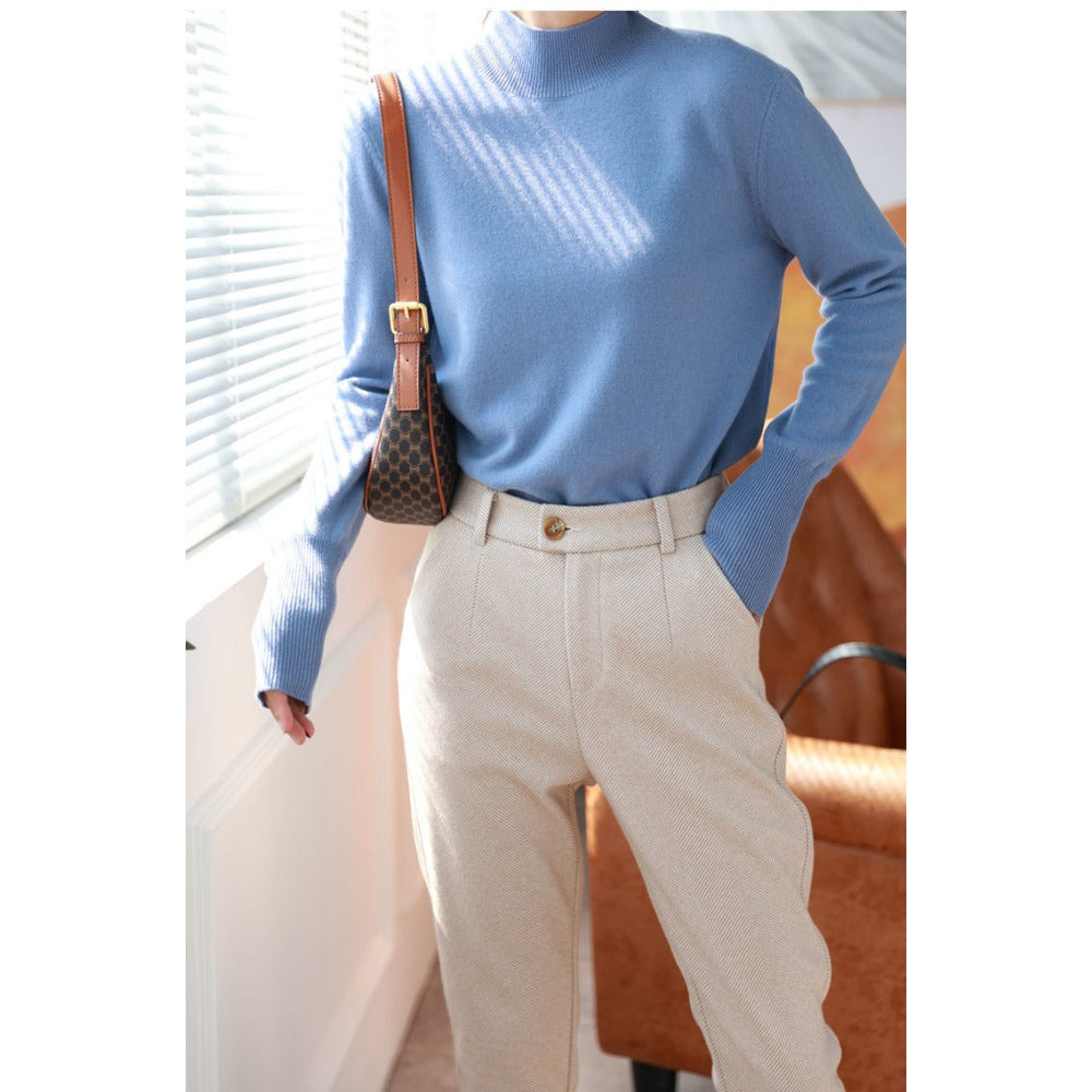 Herringbone High Waist Trousers for Women - Gigliola