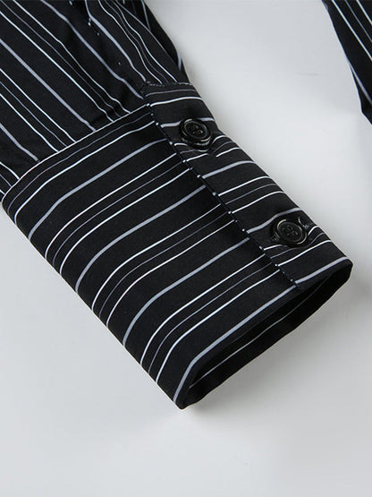 Black Classic Stripe V Neck Slim Fit Long Sleeve Shirt